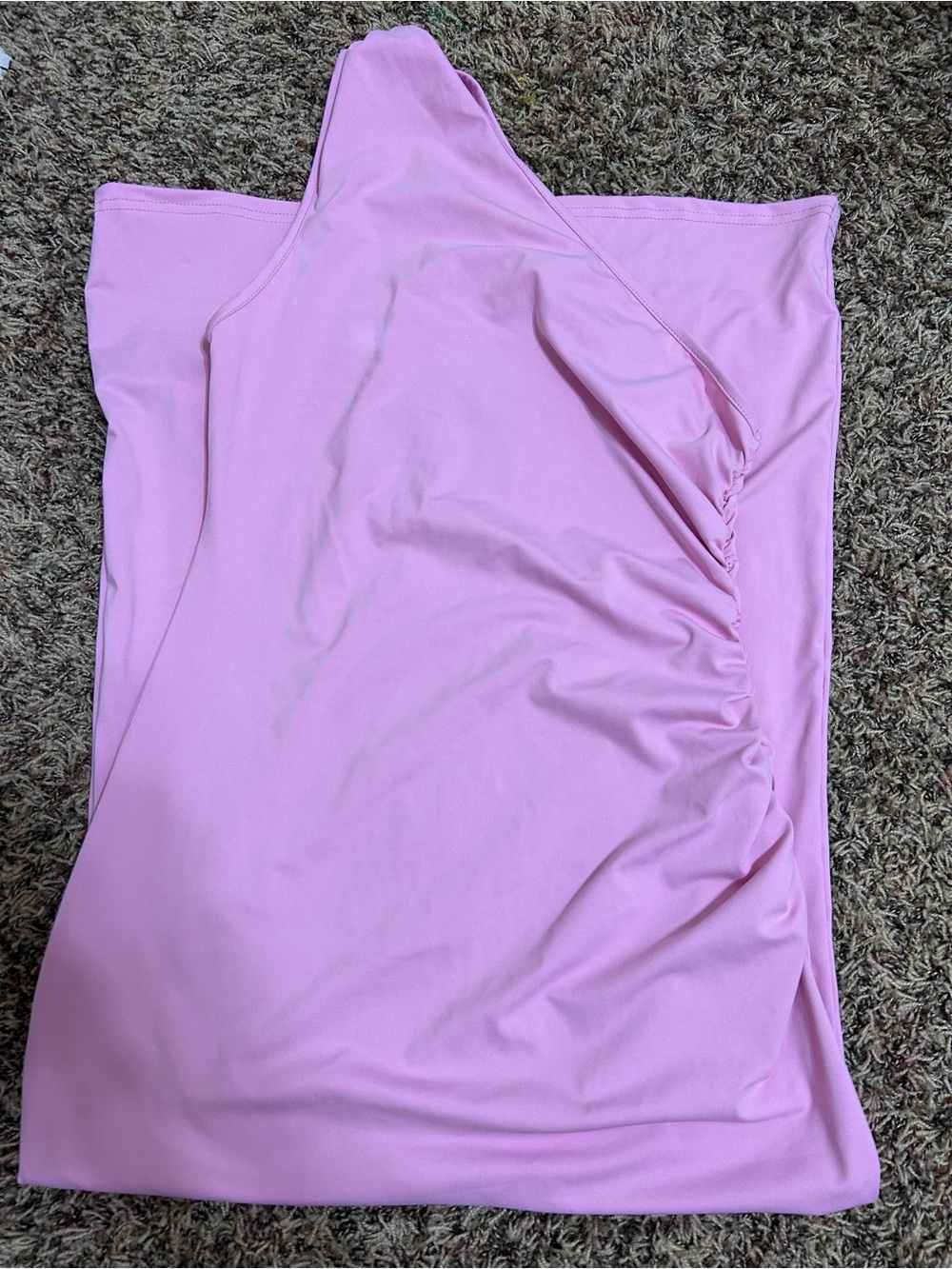 Women's One-Shoulder Ruched Dress in Light Pink
